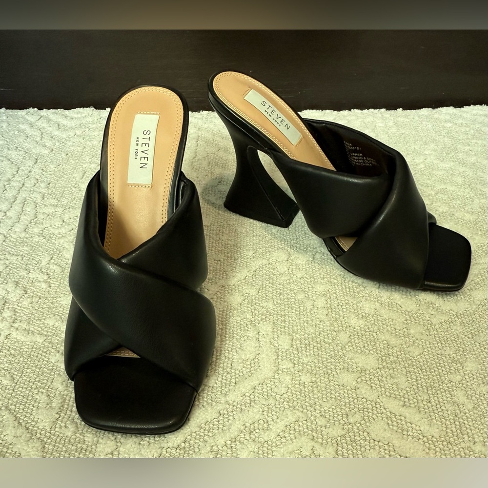 Steven Black Crisscross Heeled Mules
